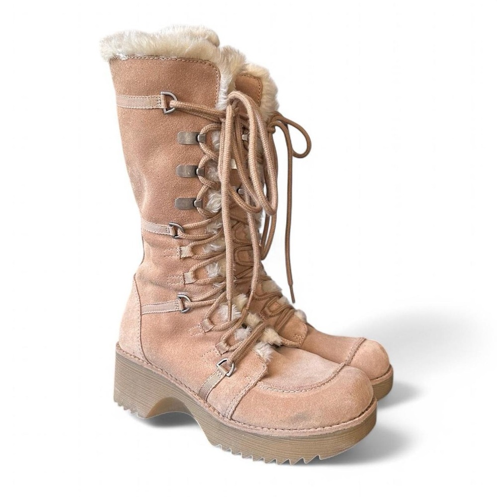 y2k Report real suede & faux fur lace up chunky platform boots